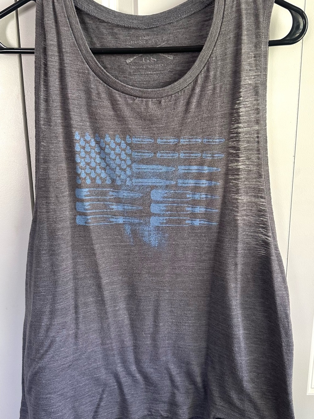 Grunt Style Women’s Gray American Flag Muscle Tank - Large